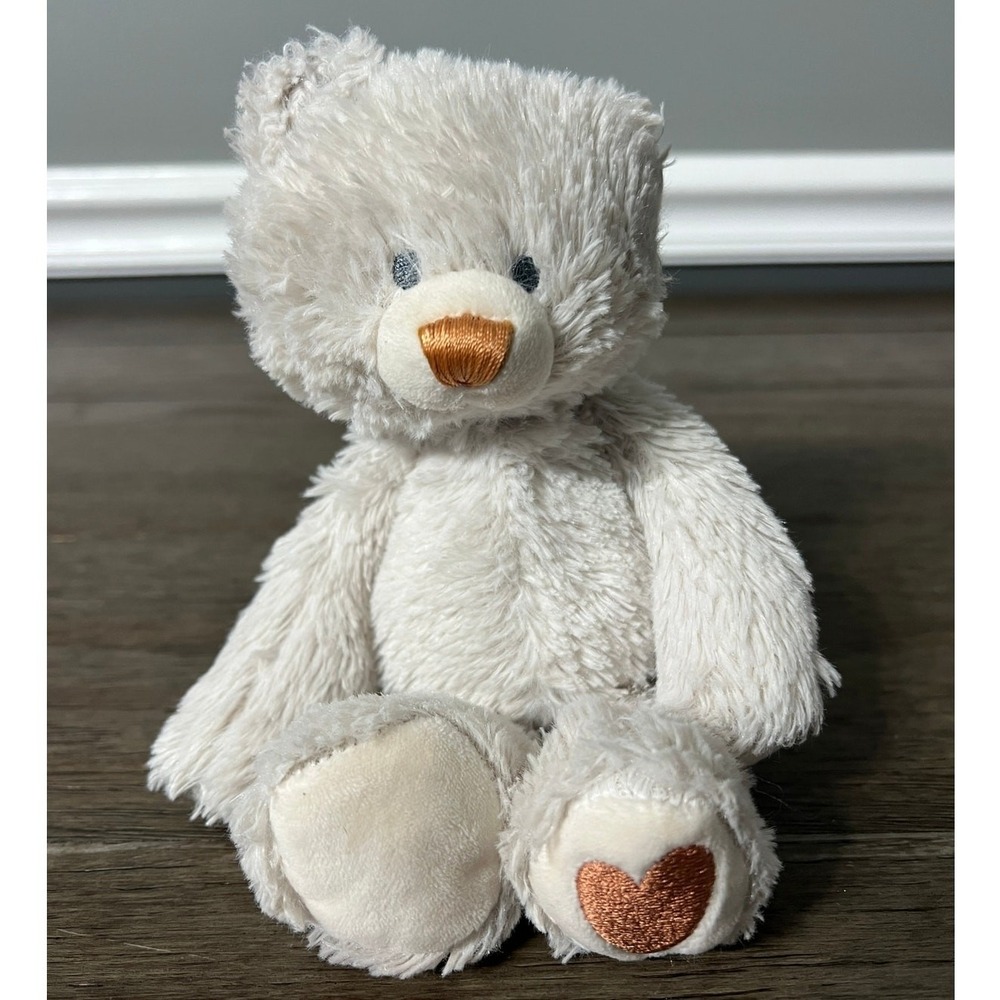 Demdaco Stuffed Animal Cream Teddy Bear Bronze Heart Foot Plush Toy Shaggy Soft